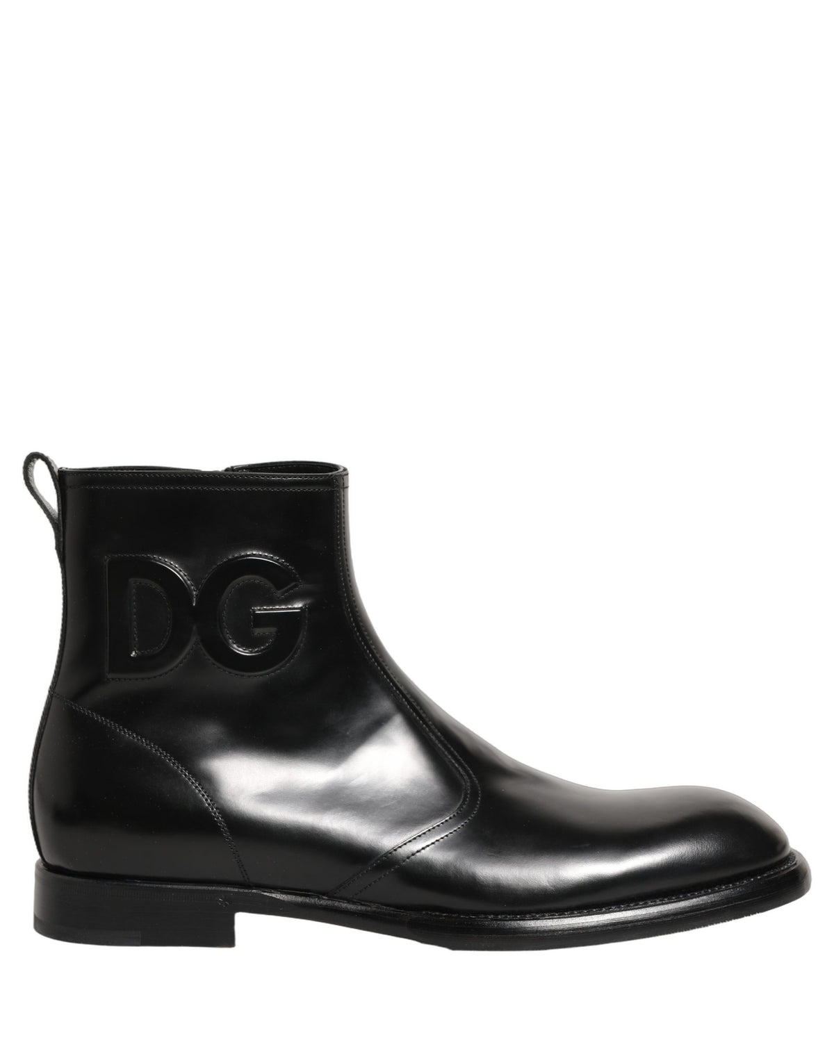 Black Leather Embossed Logo Ankle Boots Shoes
