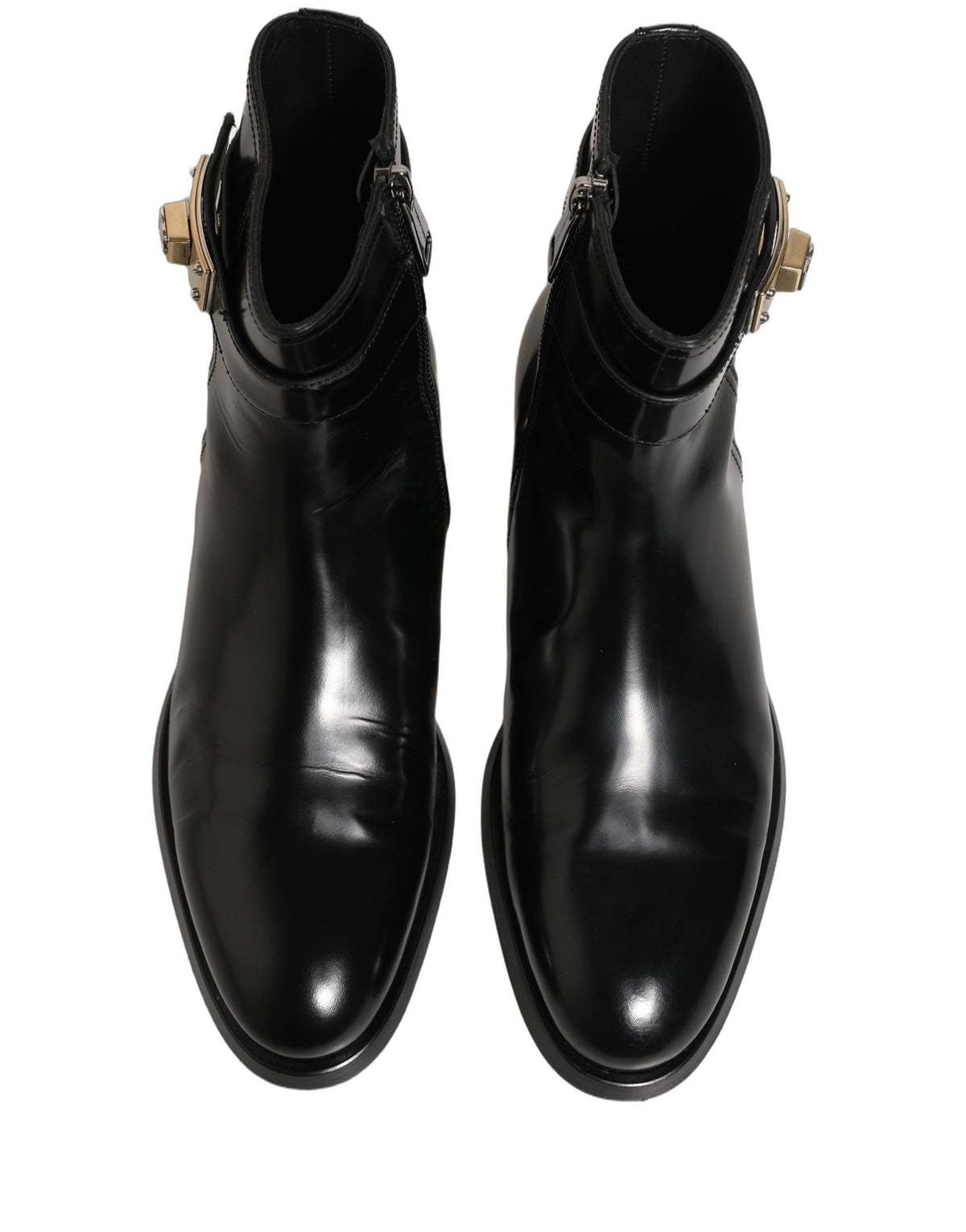Black Leather Logo Buckle Mid Calf Boots Shoes