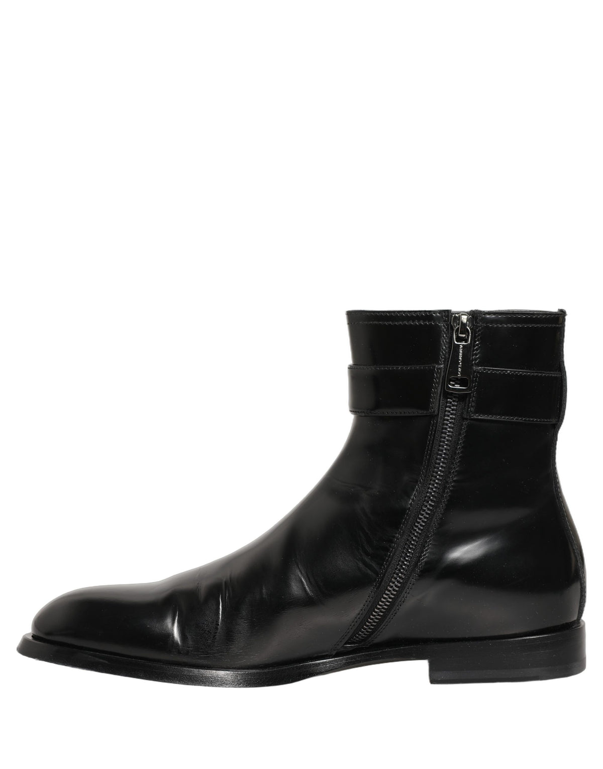 Black Leather Logo Buckle Mid Calf Boots Shoes