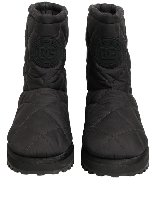 Black Quilted Effect Mid Calf Boots Shoes