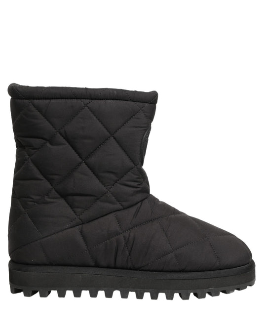 Black Quilted Effect Mid Calf Boots Shoes
