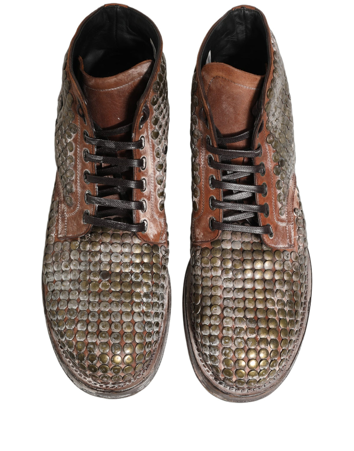 Brown Leather Runway Studs Ankle Boots Shoes