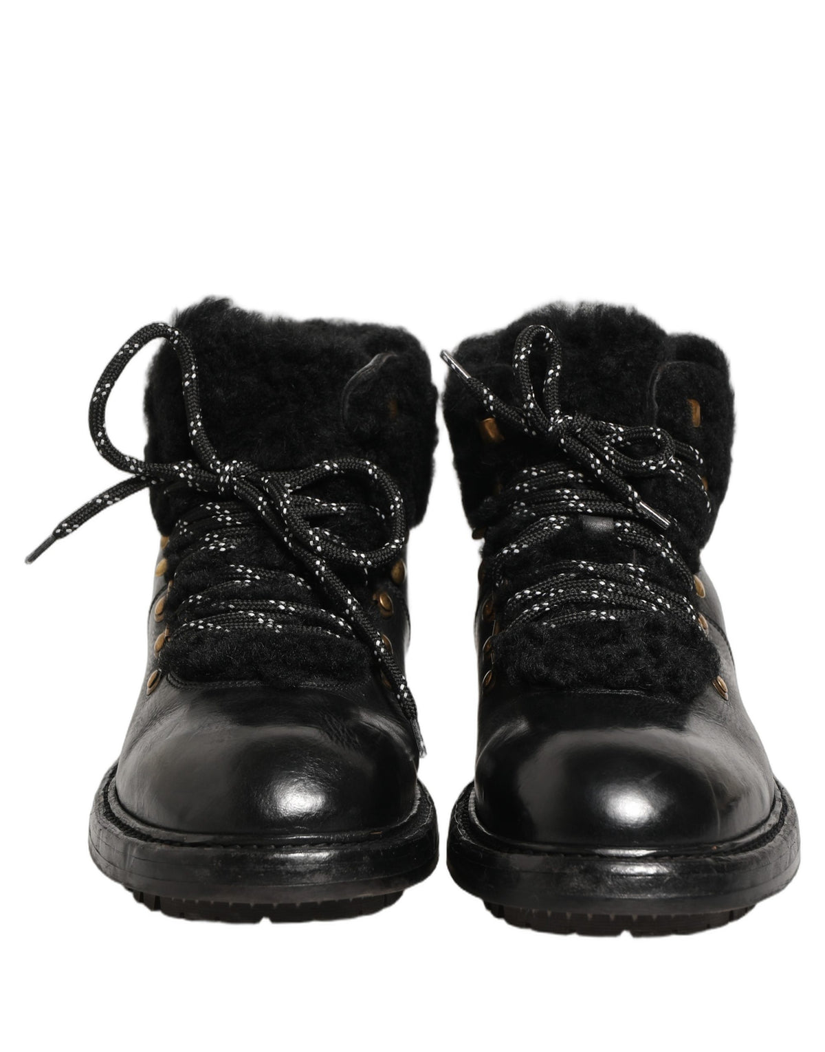 Black Trekking Fur Lace Leather Boots Shoes
