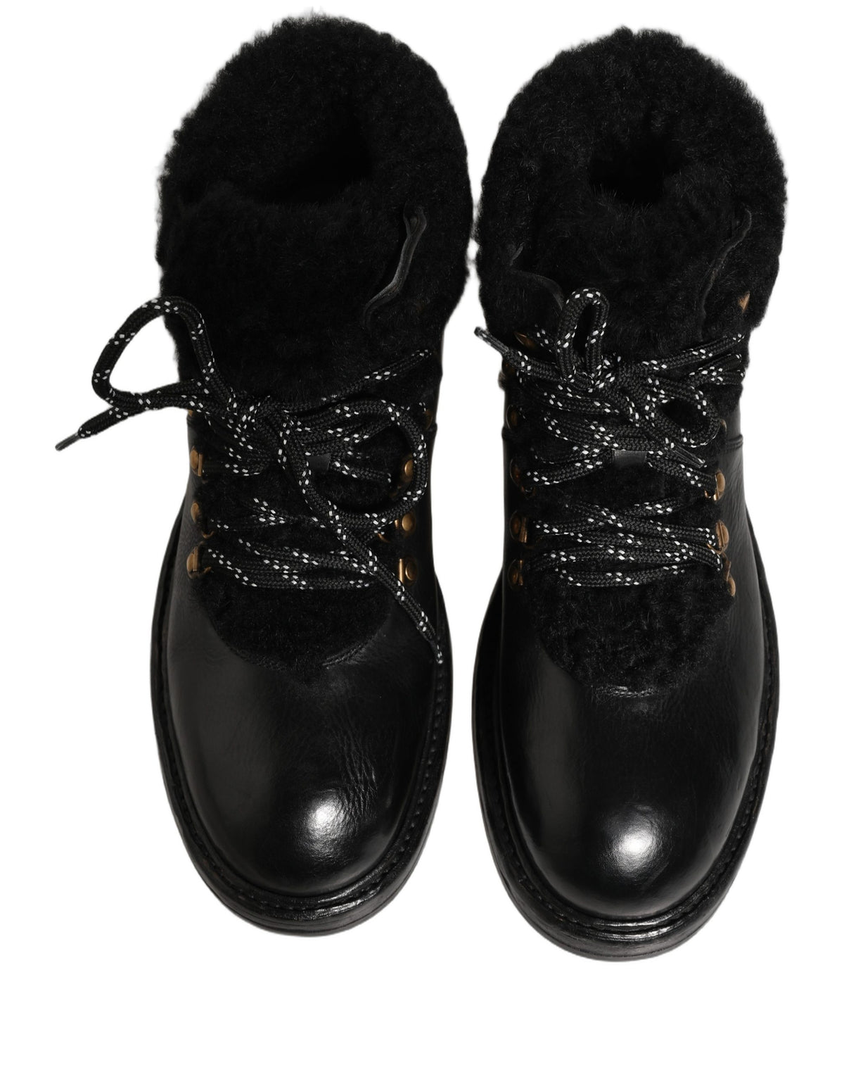 Black Trekking Fur Lace Leather Boots Shoes