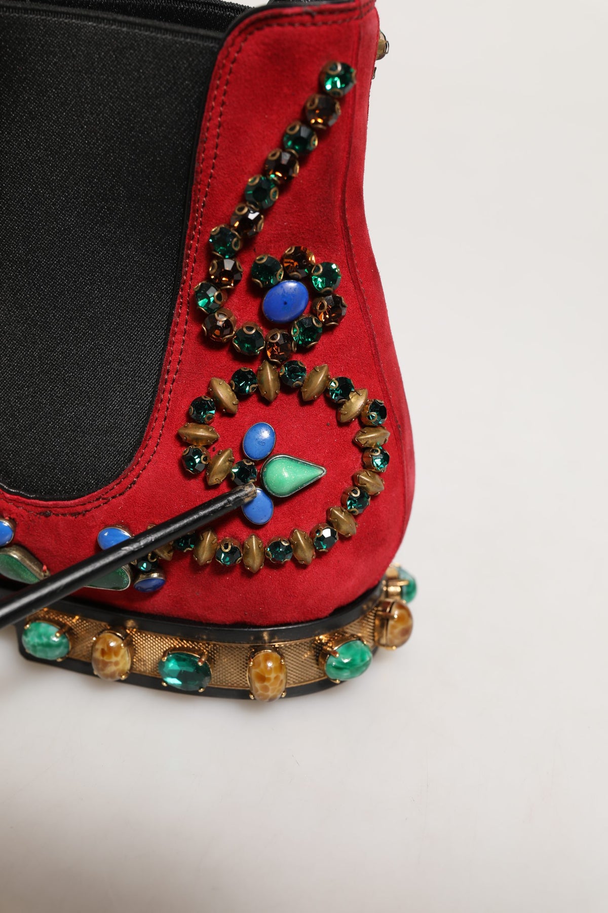 Red Embellished Chelsea Ankle Boots Shoes