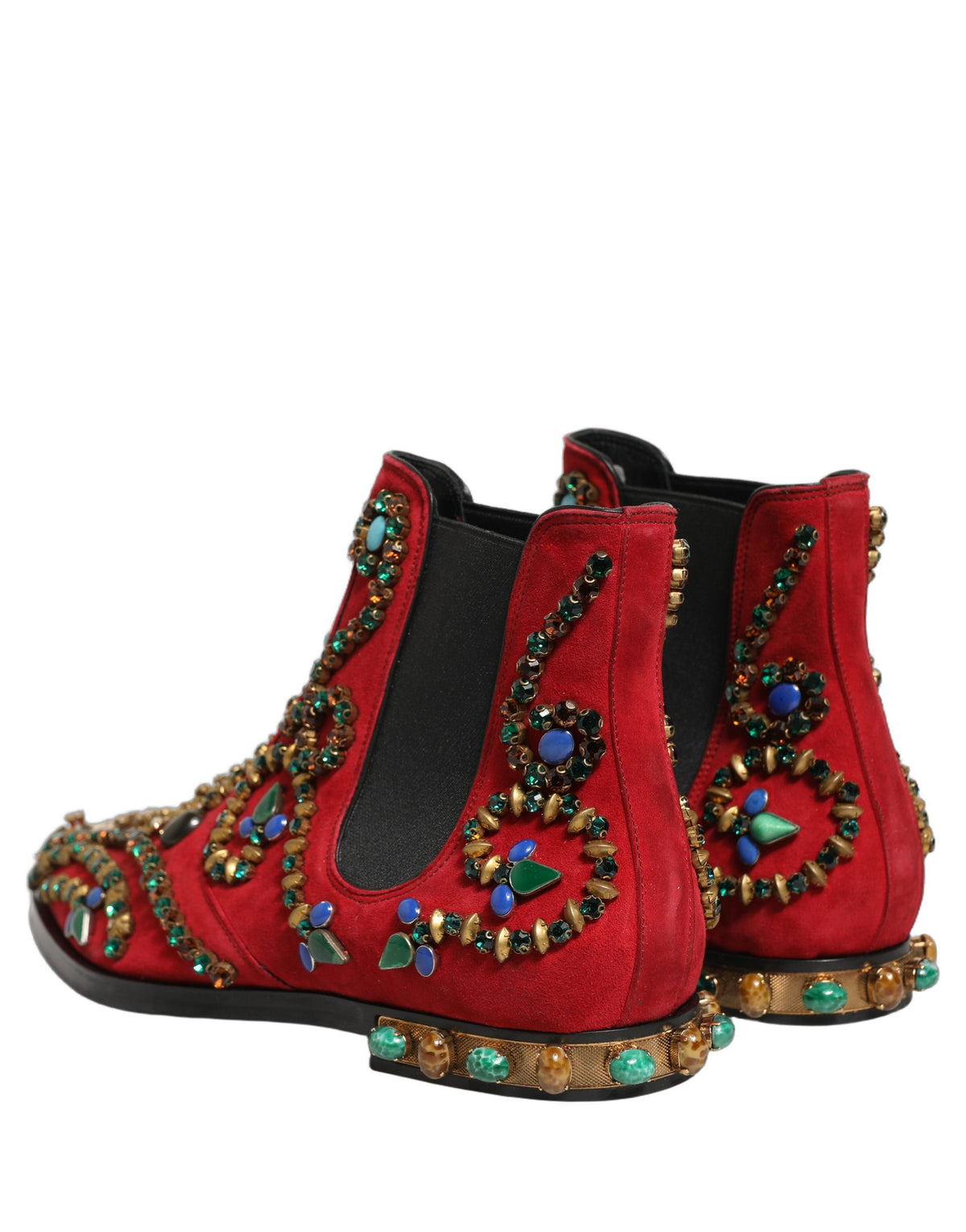 Red Embellished Chelsea Ankle Boots Shoes