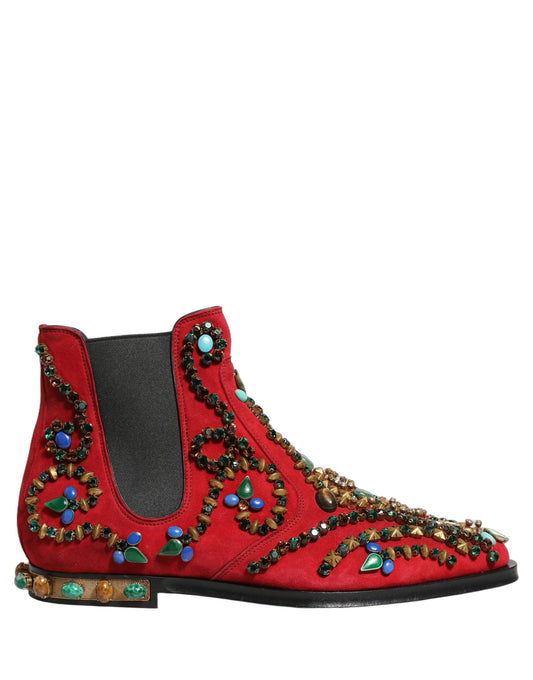 Red Embellished Chelsea Ankle Boots Shoes