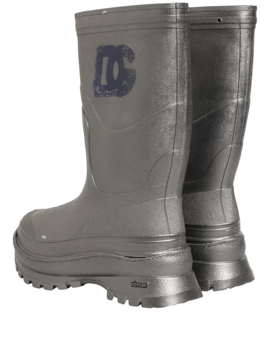 Metallic Silver Pull On Rain Boots Men Shoes