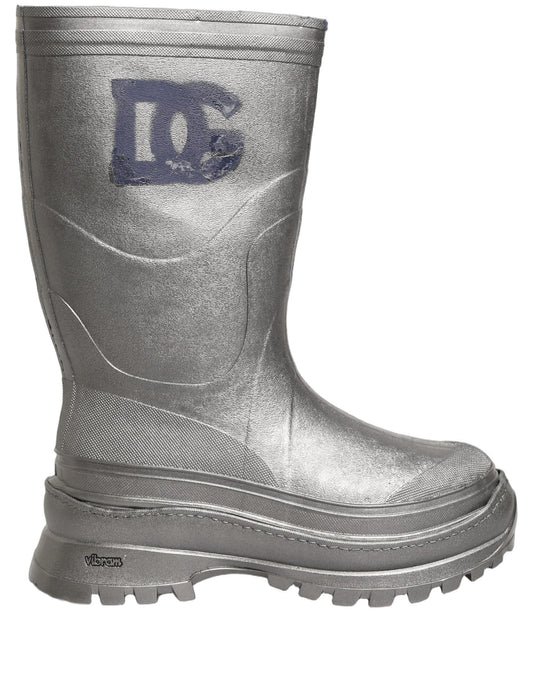 Metallic Silver Pull On Rain Boots Men Shoes