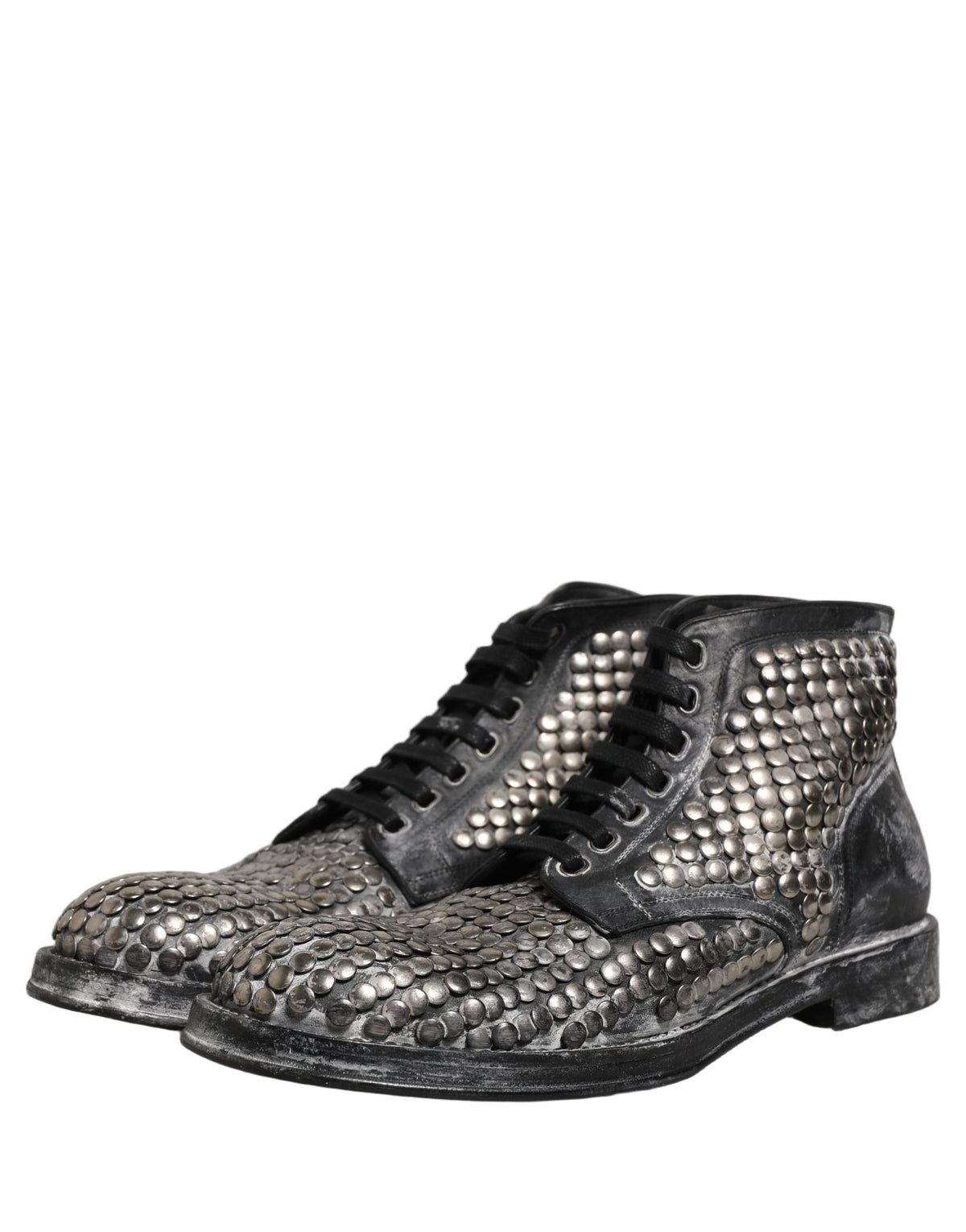 Black Leather Runway Studs Ankle Boots Shoes