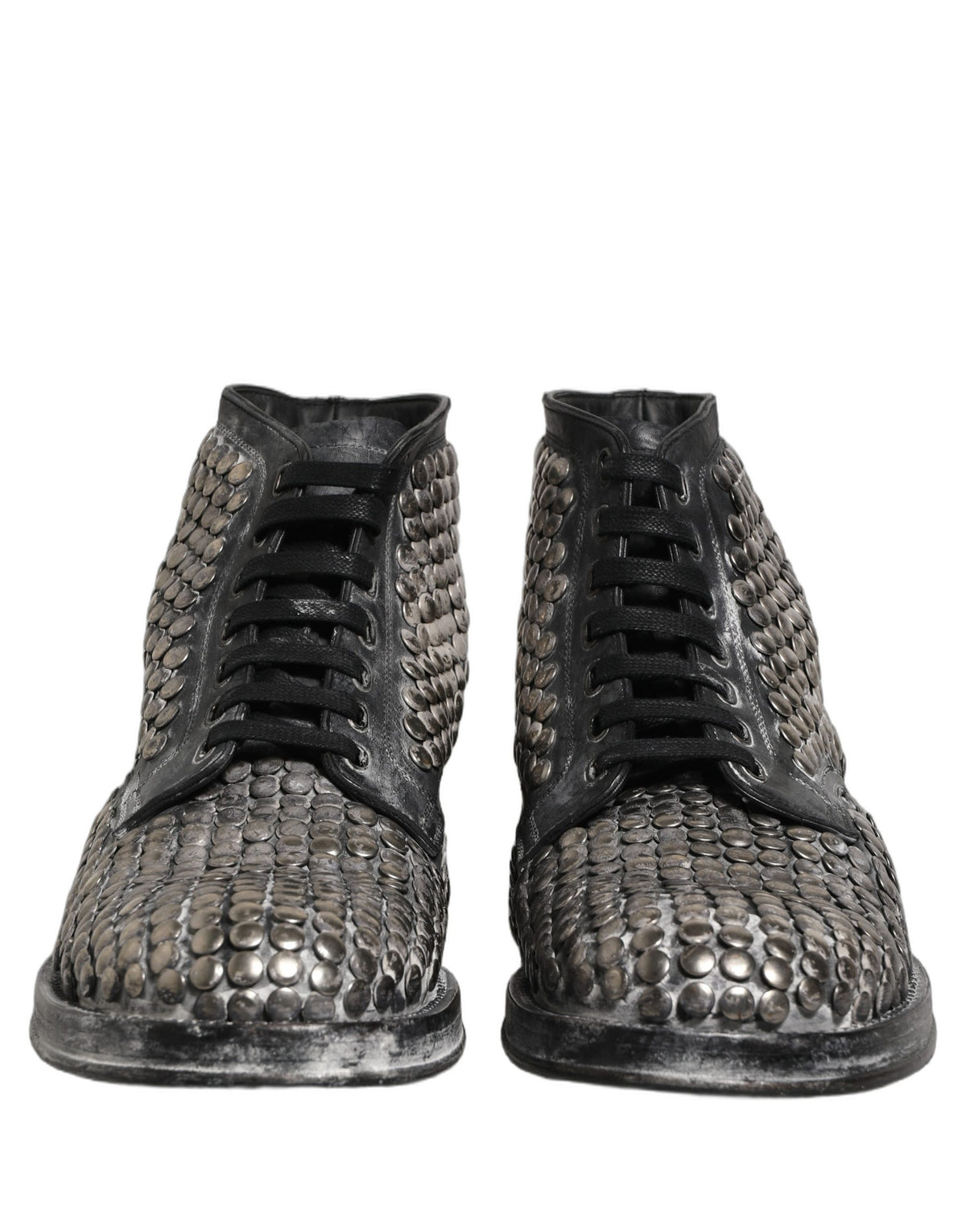 Black Leather Runway Studs Ankle Boots Shoes