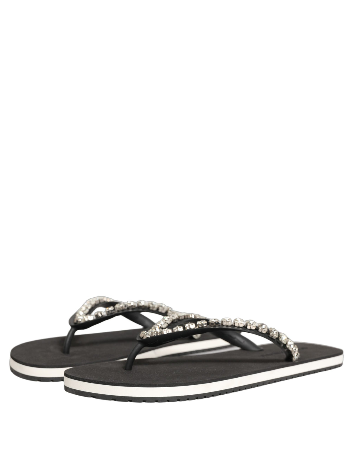 Black Embellished Rubber Flip Flops Men Shoes