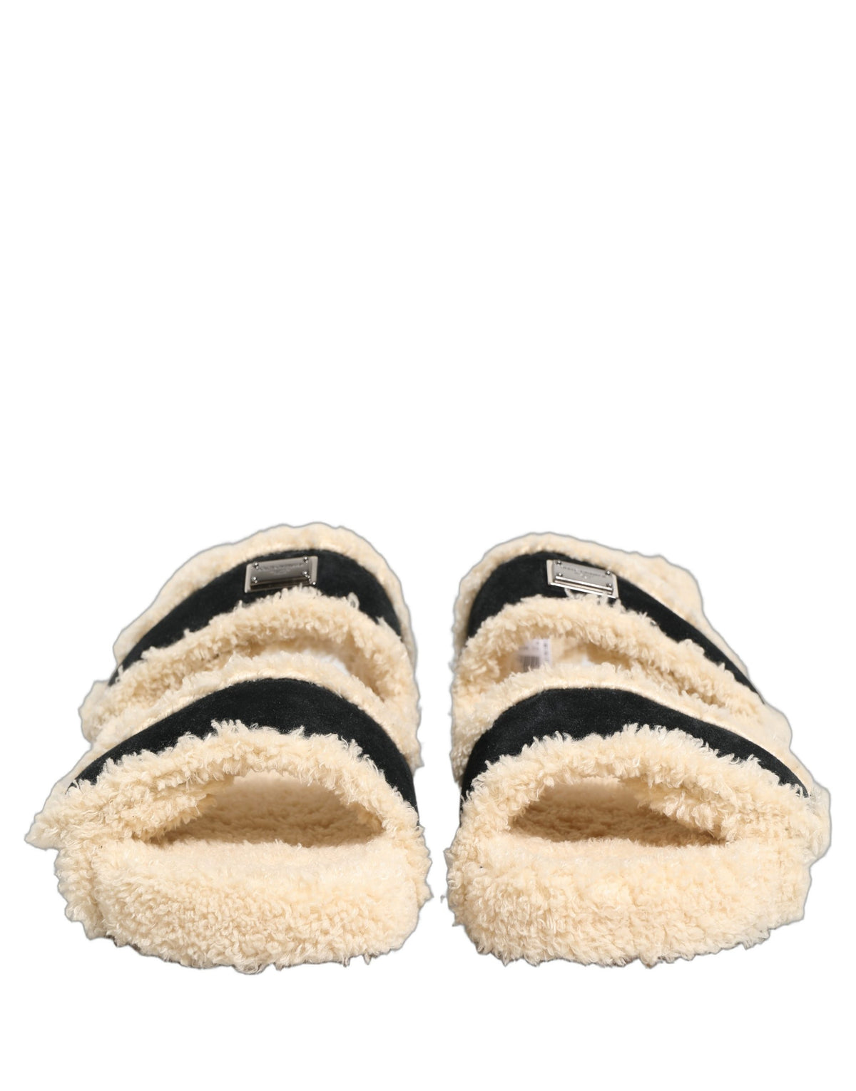 Beige Black Faux Fur Flats Men Sandals Shoes