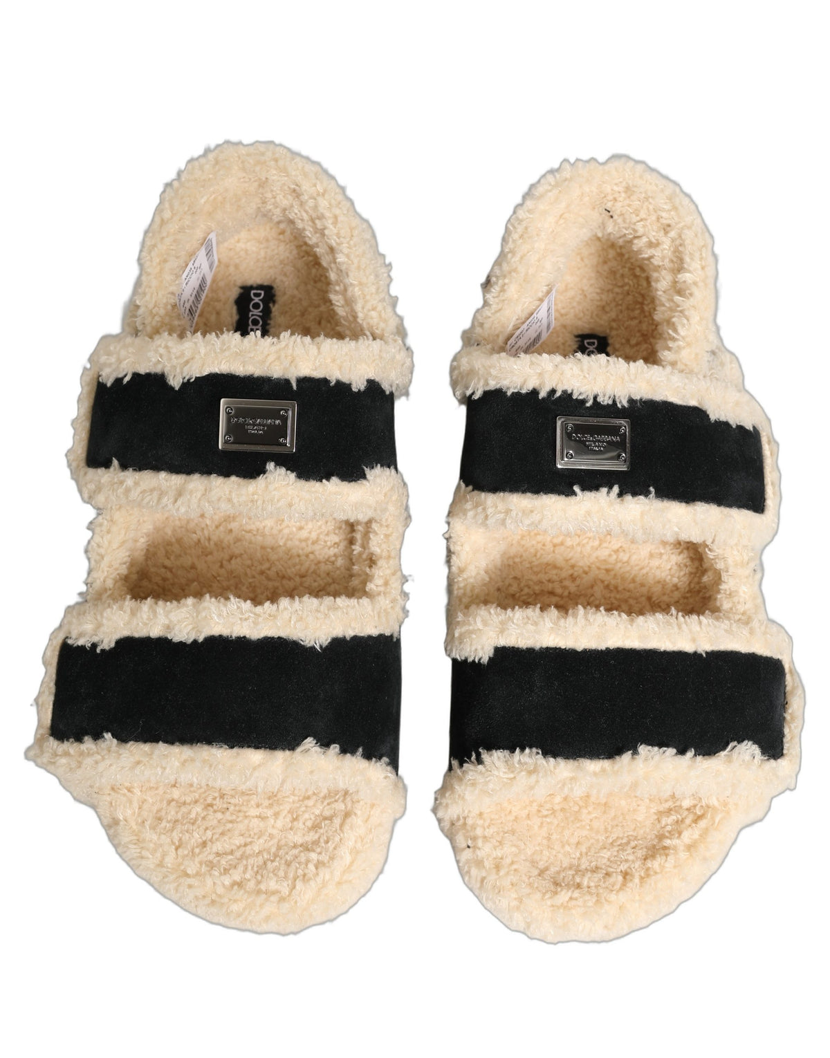 Beige Black Faux Fur Flats Men Sandals Shoes