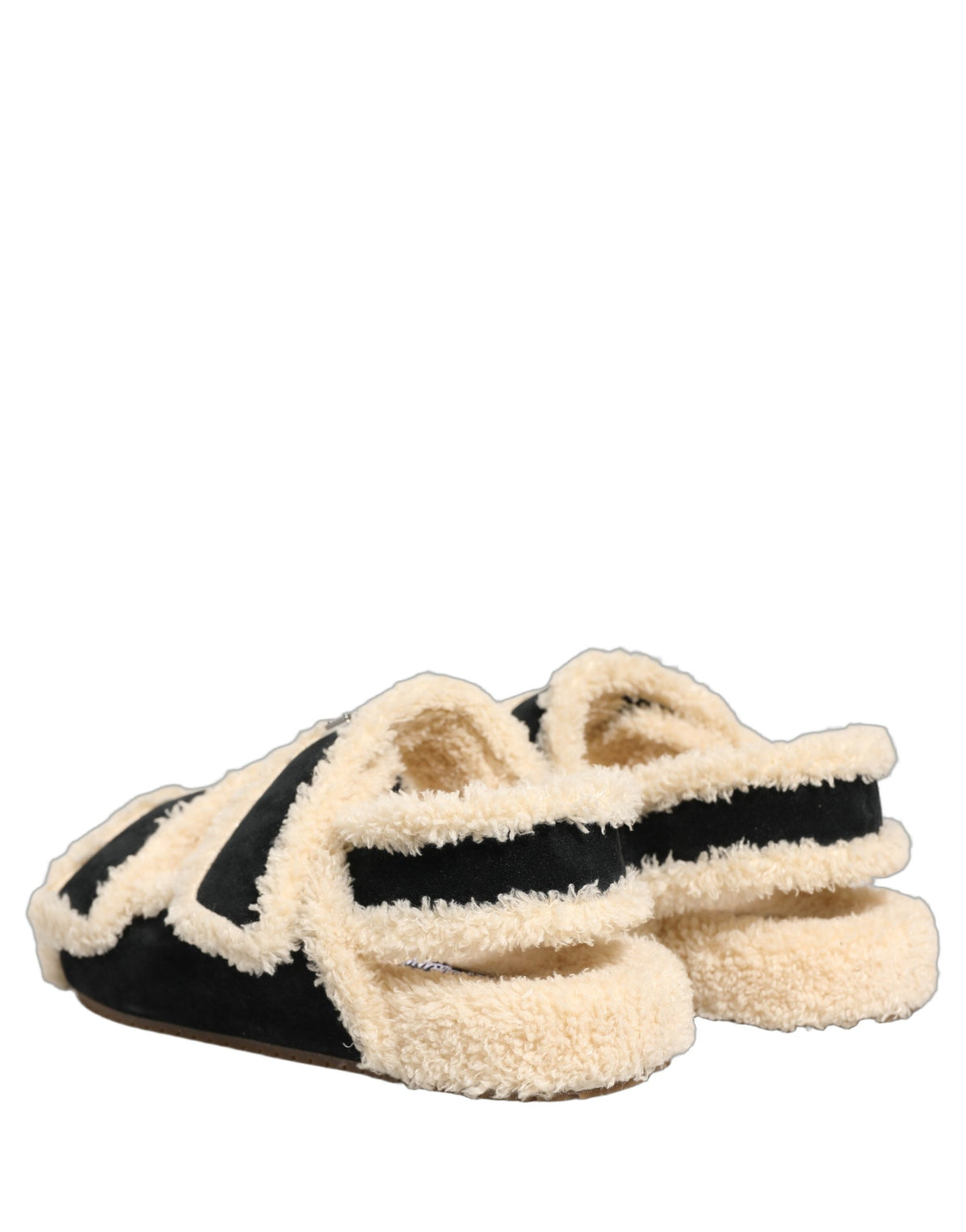 Beige Black Faux Fur Flats Men Sandals Shoes