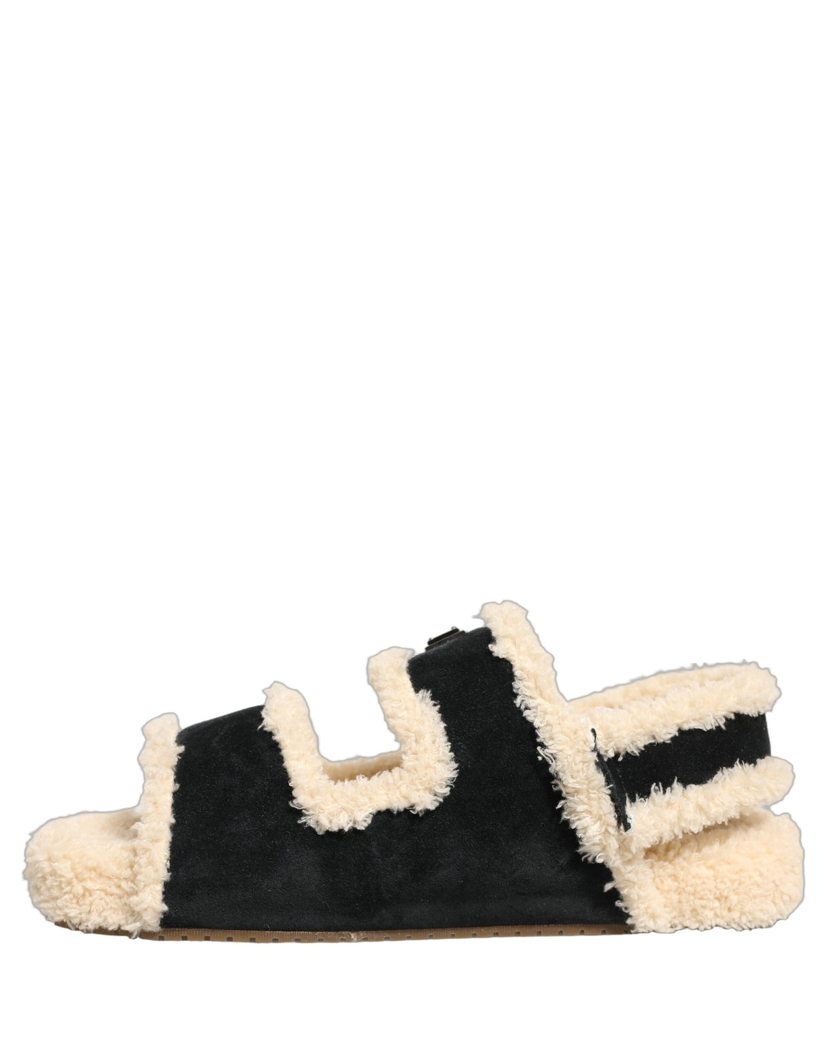 Beige Black Faux Fur Flats Men Sandals Shoes