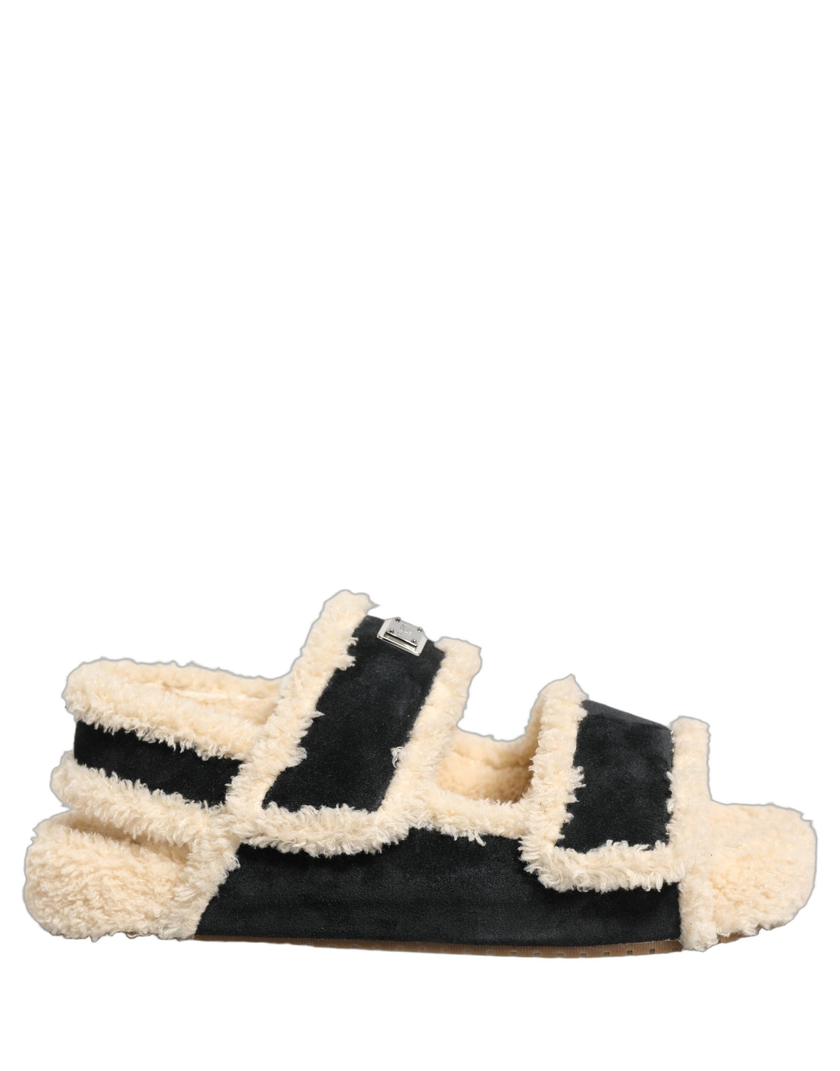 Beige Black Faux Fur Flats Men Sandals Shoes