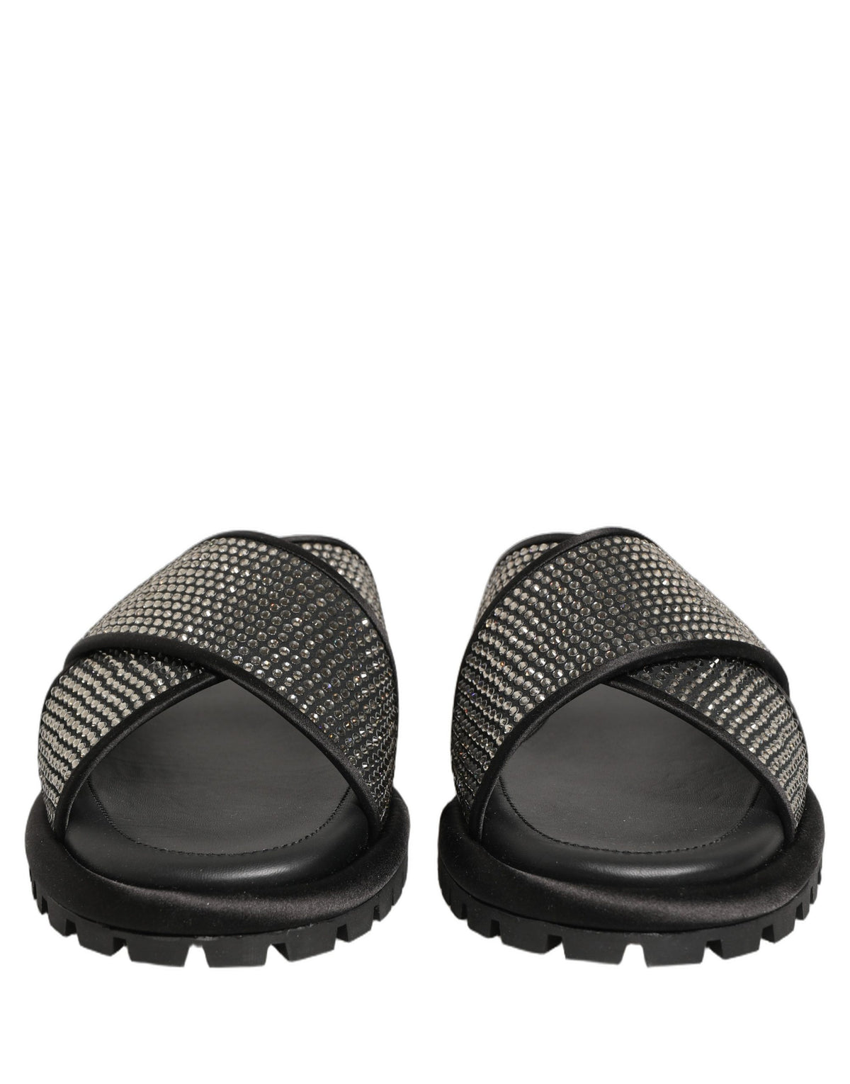 Black Strass Criss Cross Slide Sandals Shoes