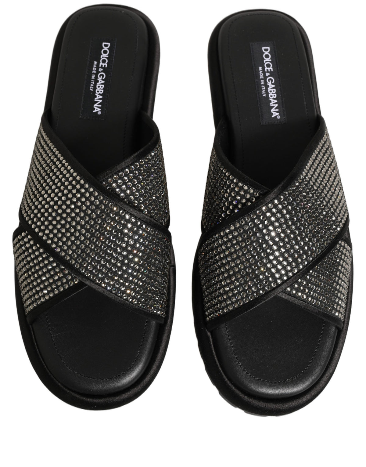 Black Strass Criss Cross Slide Sandals Shoes