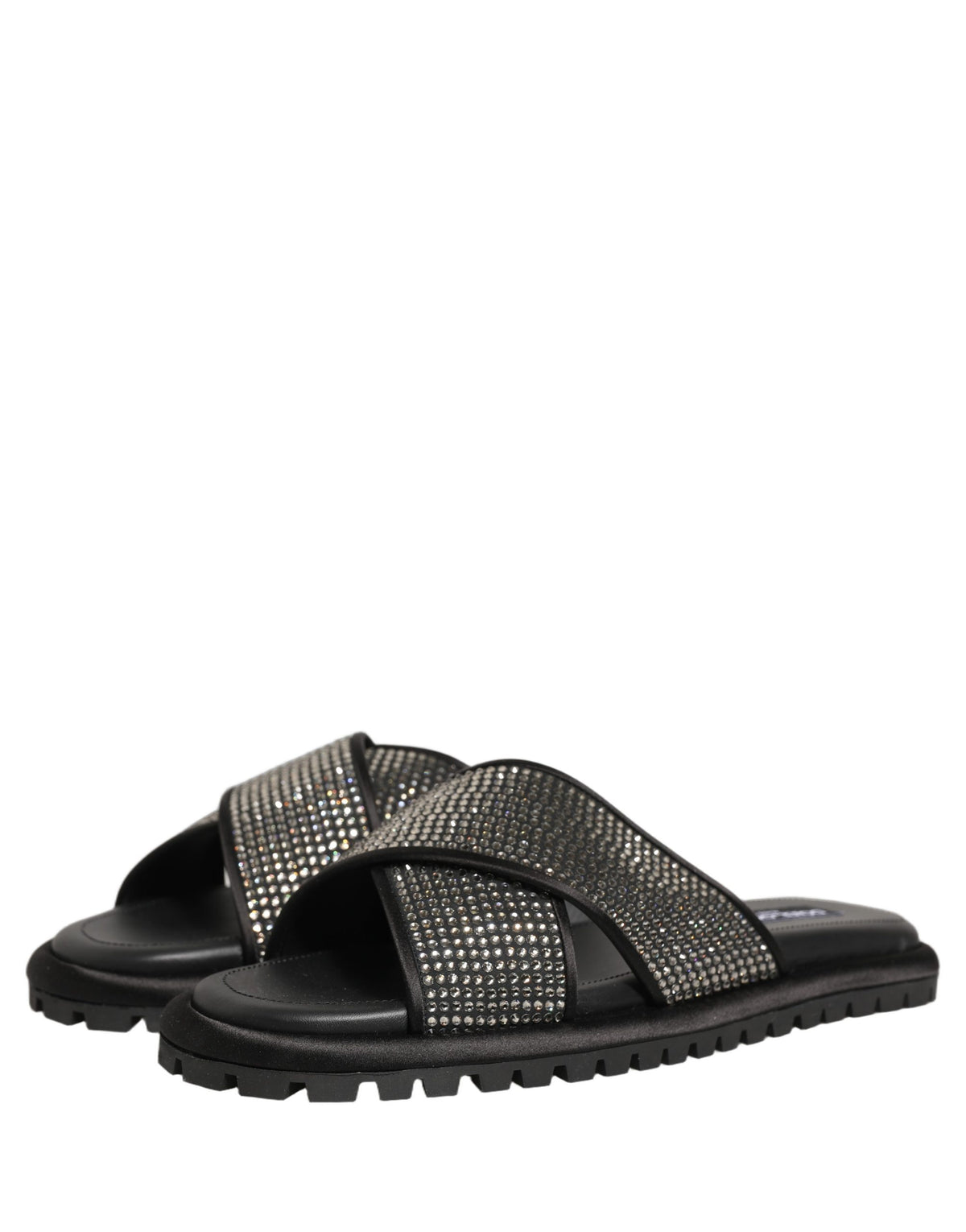 Black Strass Criss Cross Slide Sandals Shoes