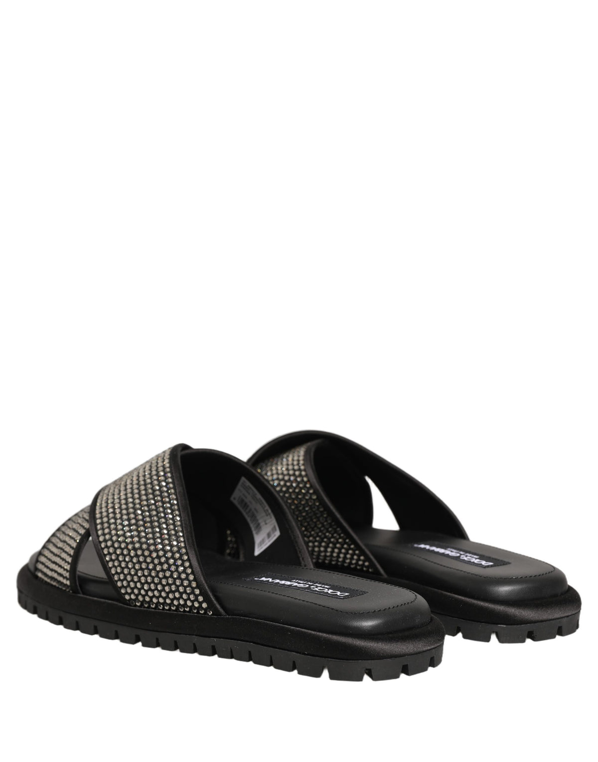 Black Strass Criss Cross Slide Sandals Shoes