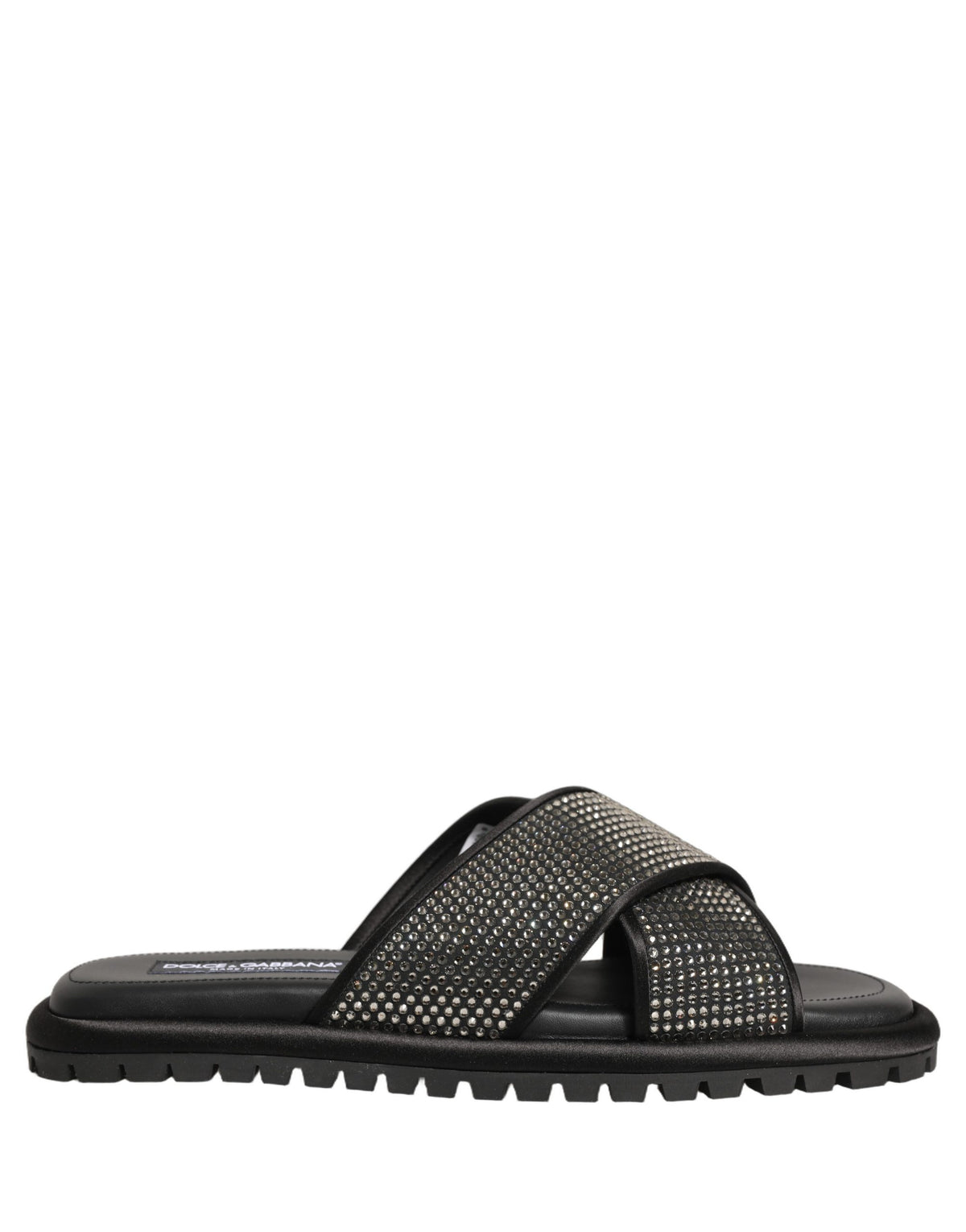 Black Strass Criss Cross Slide Sandals Shoes