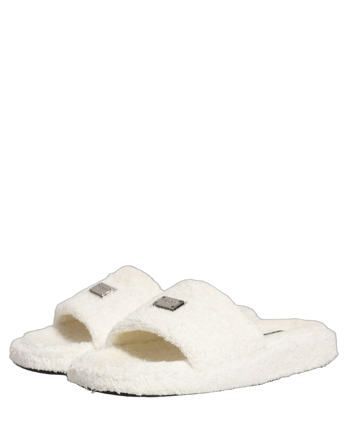 White Faux Fur Flats Men Slides Sandals Shoes