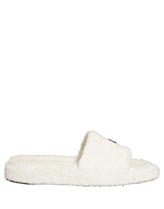 White Faux Fur Flats Men Slides Sandals Shoes