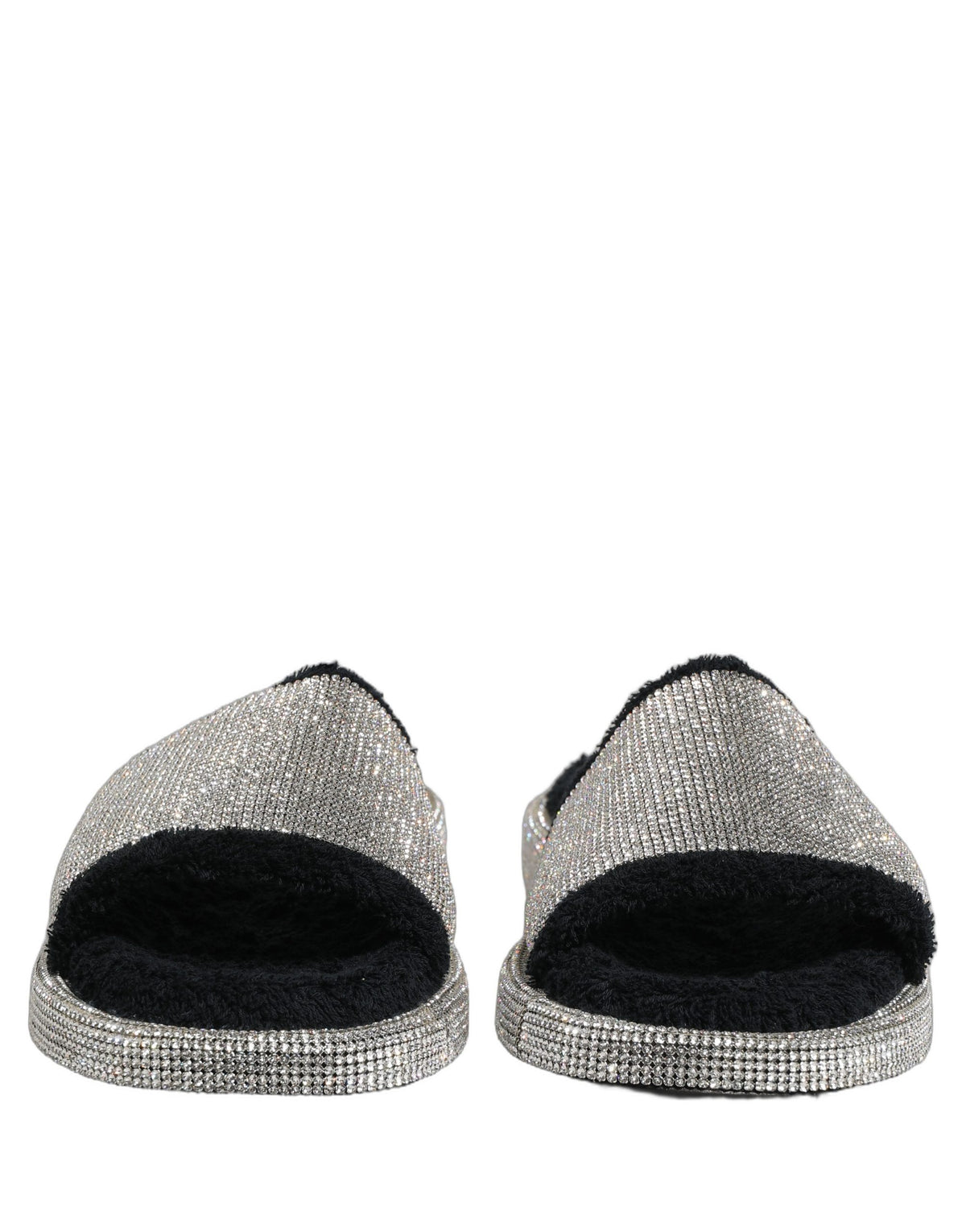 Black Crystal Embellished Platform Men Slides Shoes