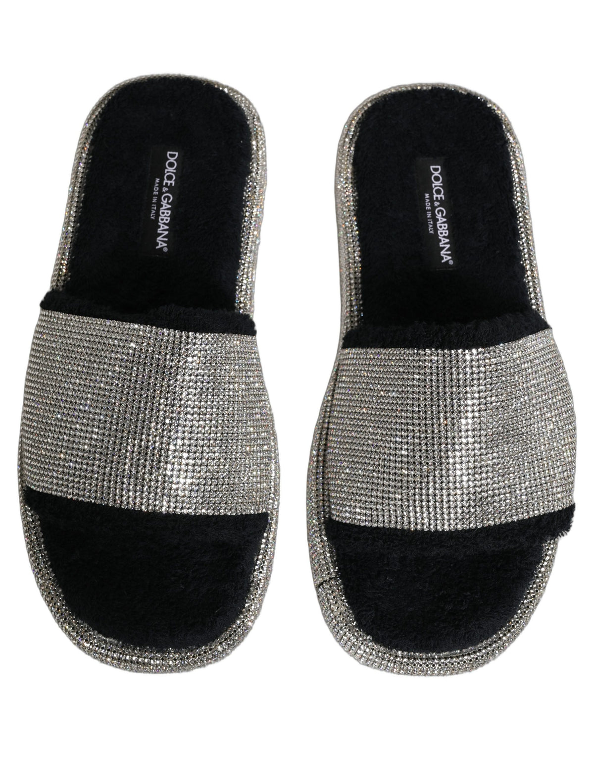 Black Crystal Embellished Platform Men Slides Shoes