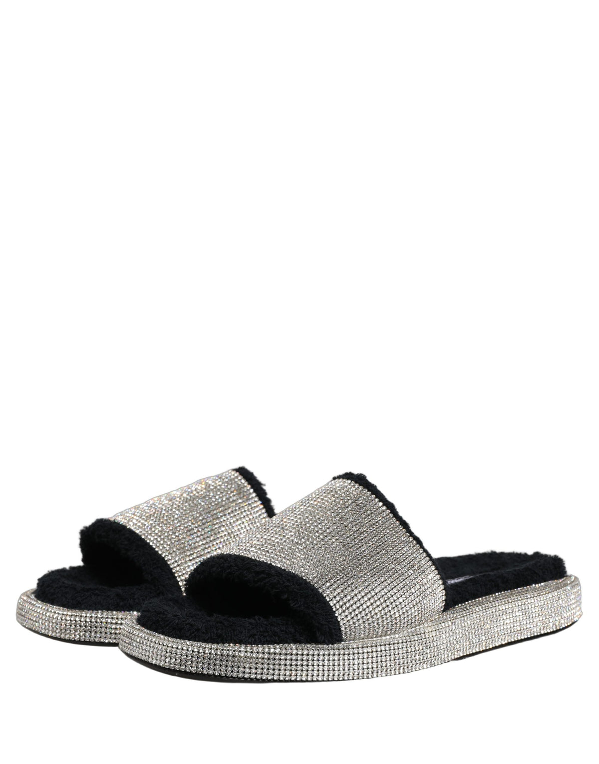 Black Crystal Embellished Platform Men Slides Shoes
