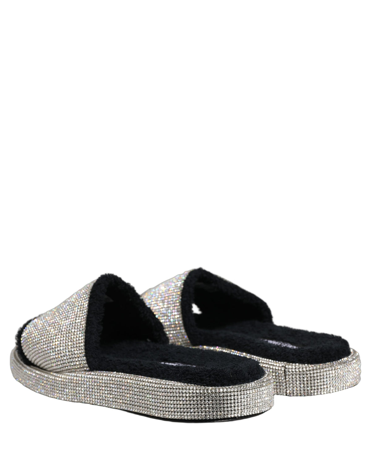 Black Crystal Embellished Platform Men Slides Shoes