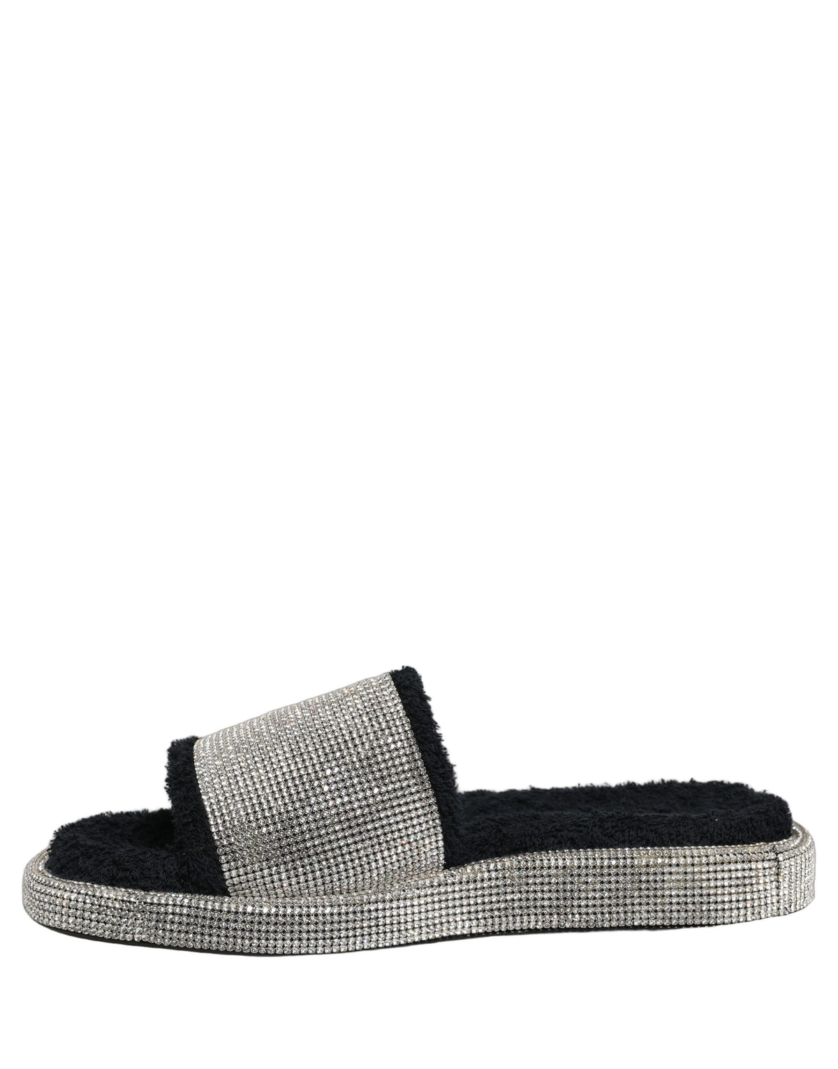 Black Crystal Embellished Platform Men Slides Shoes