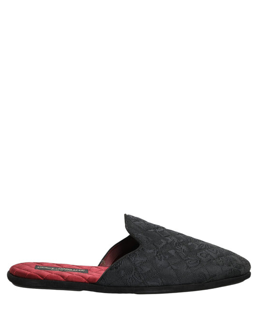 Black Floral Brocade Slides Slippers Shoes