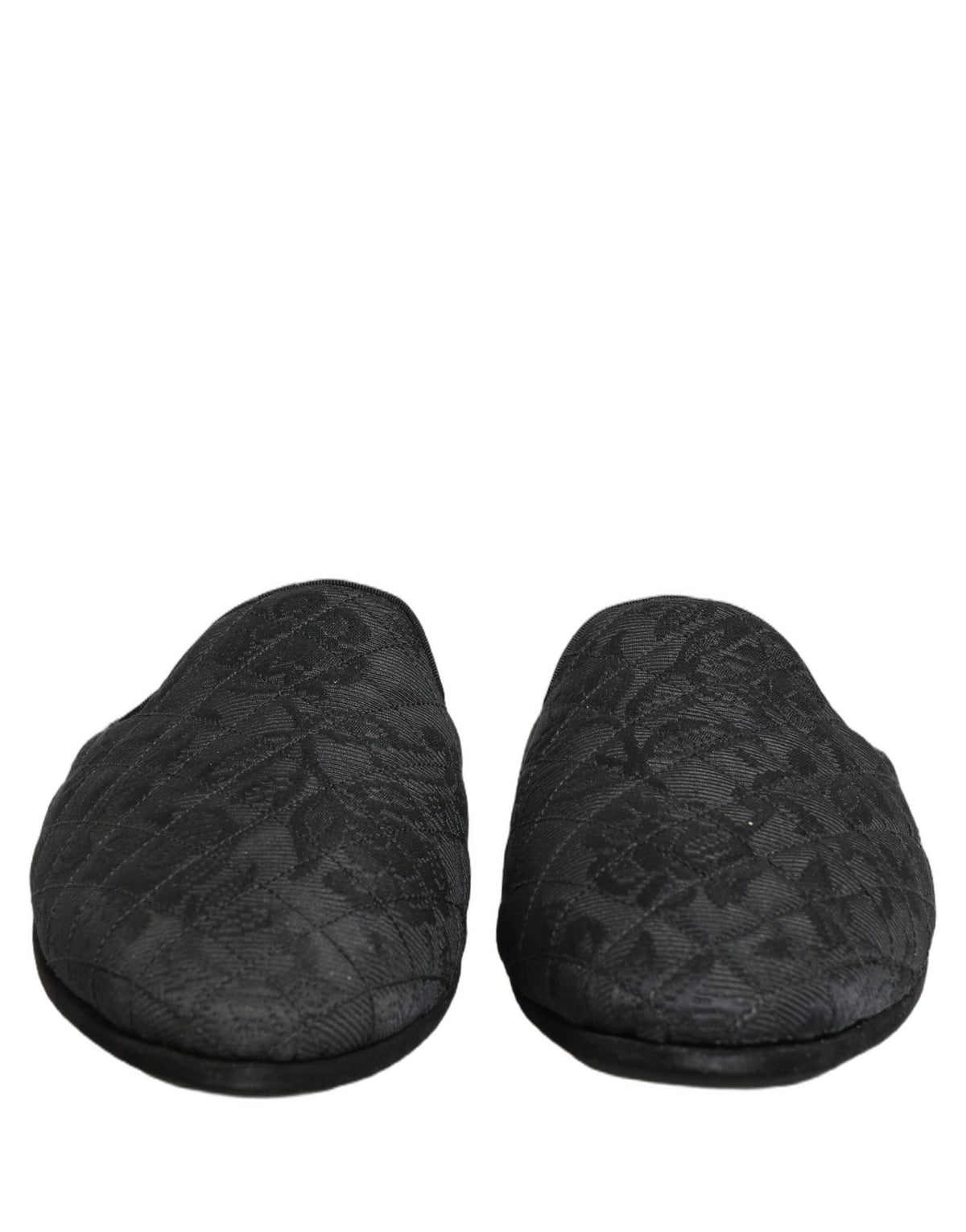 Black Floral Brocade Slides Slippers Shoes