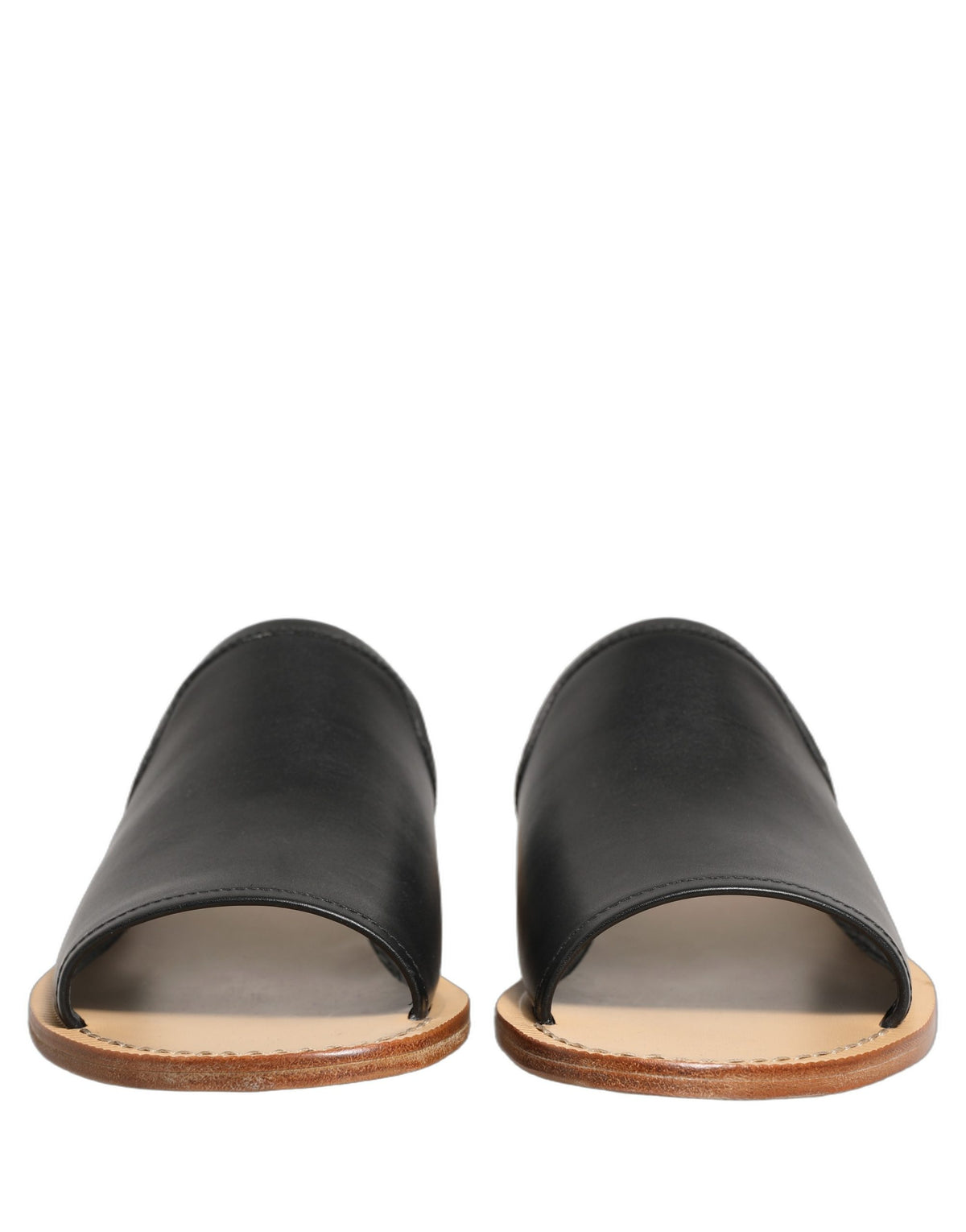 Brown Leather Slides Sandals Flats Men Shoes