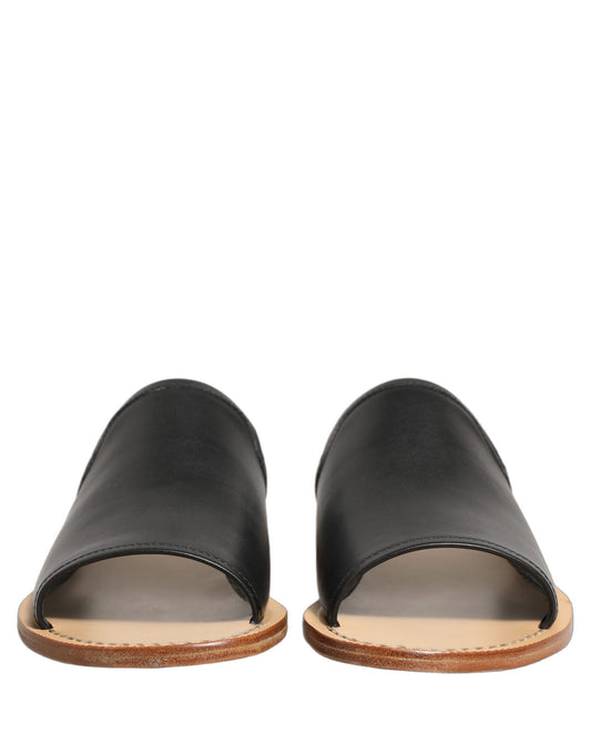 Brown Leather Slides Sandals Flats Men Shoes