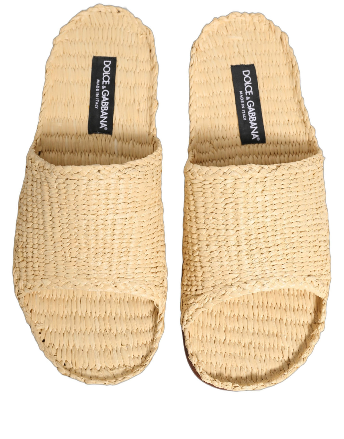 Beige Straw Raffia Slides Sandals Flats Shoes