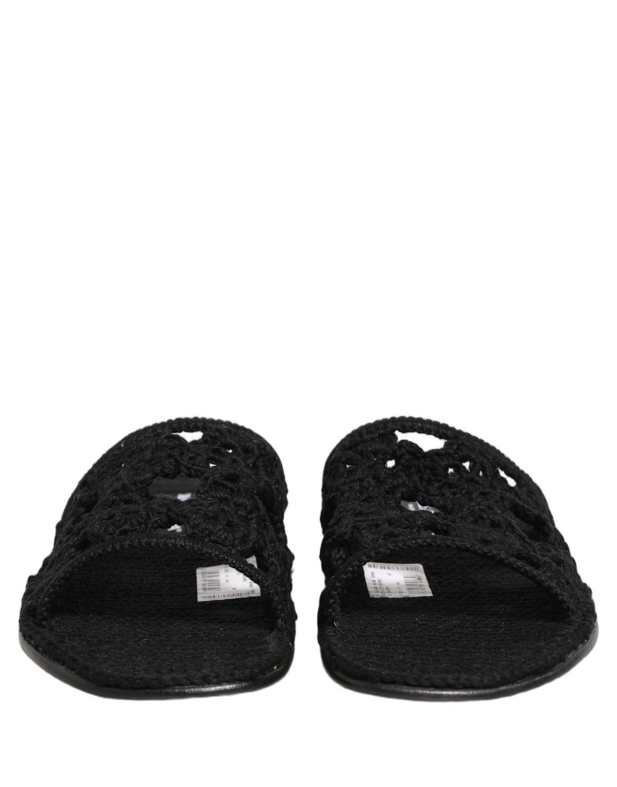Black Fabric Woven Slides Sandals Flats Shoes