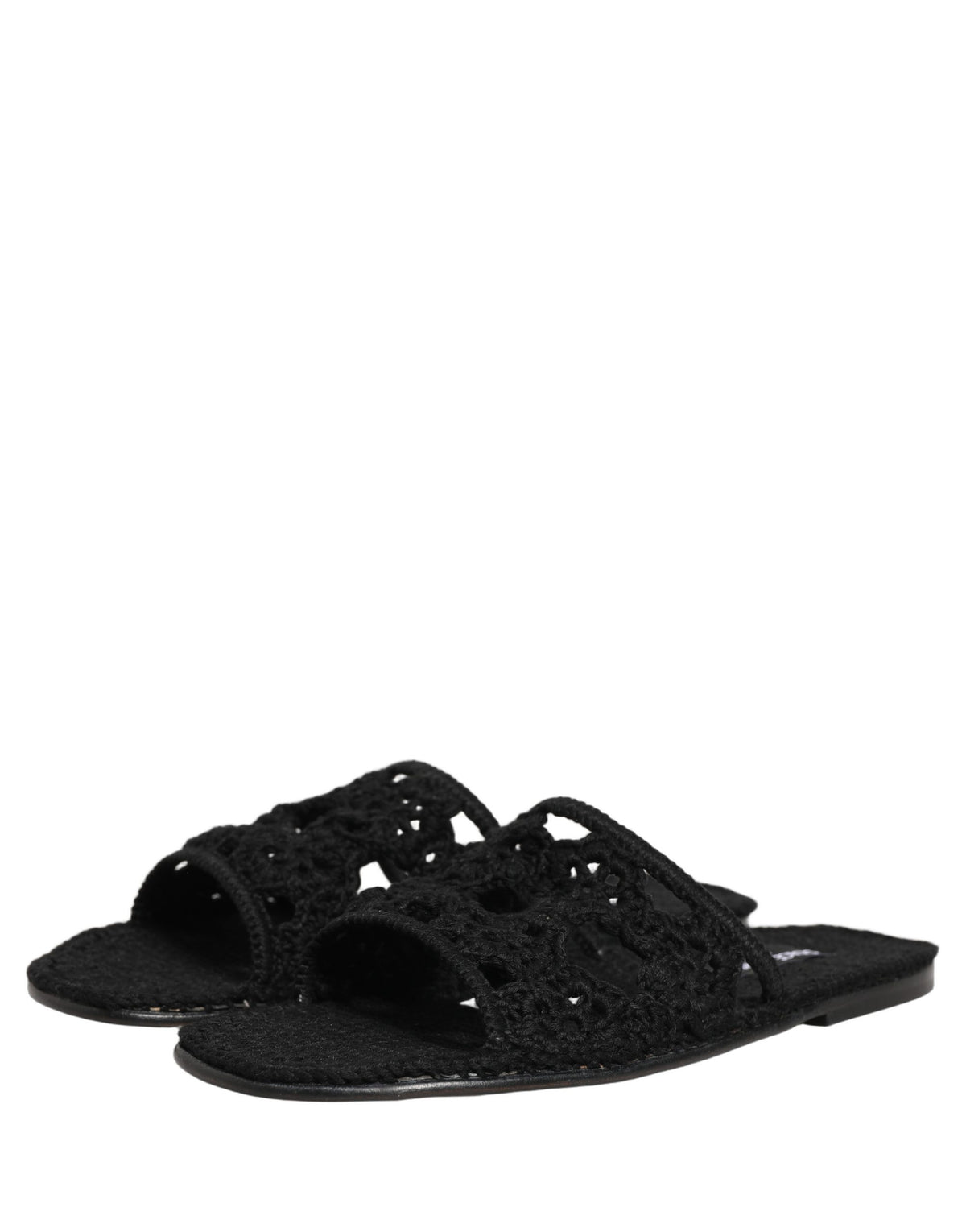 Black Fabric Woven Slides Sandals Flats Shoes