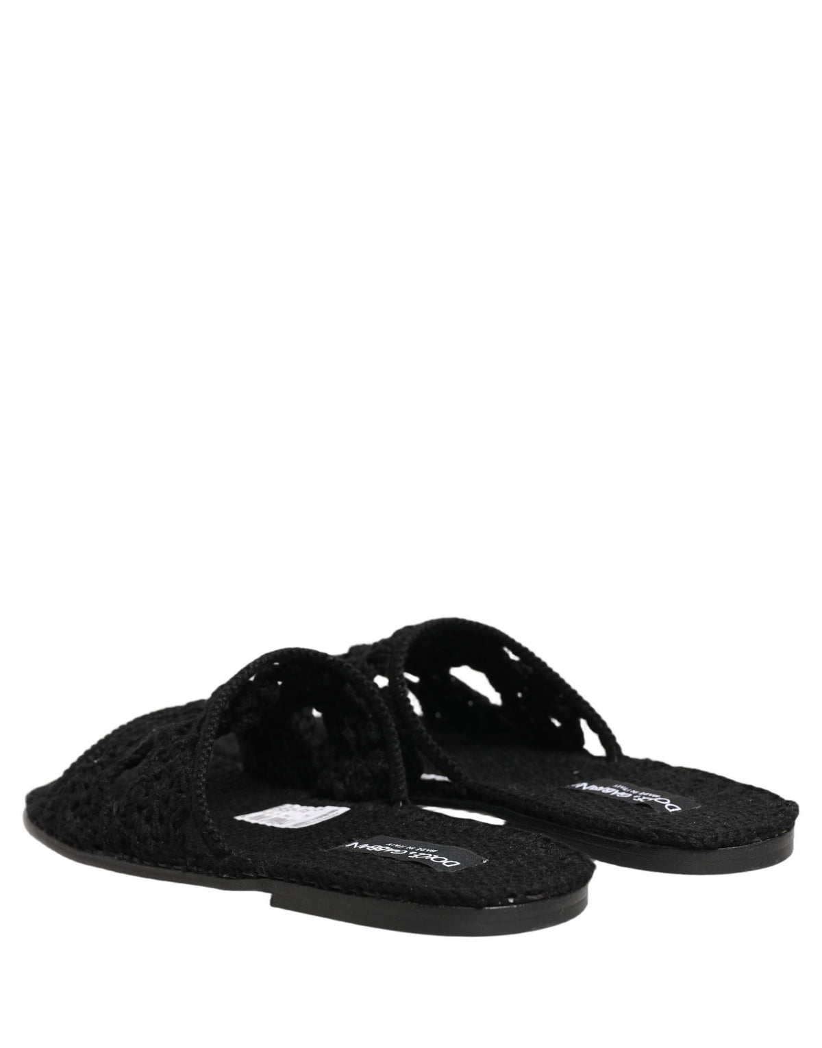 Black Fabric Woven Slides Sandals Flats Shoes