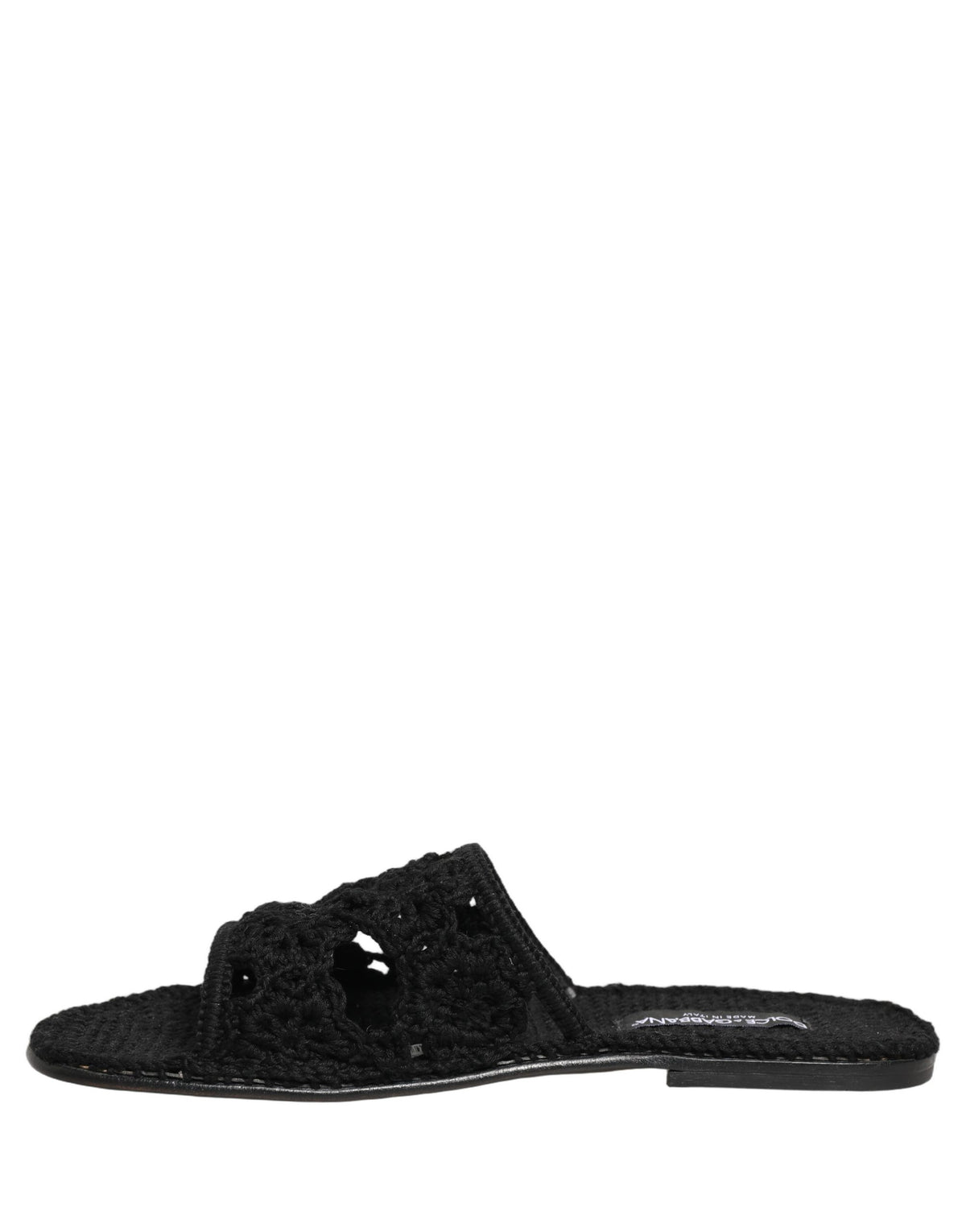 Black Fabric Woven Slides Sandals Flats Shoes