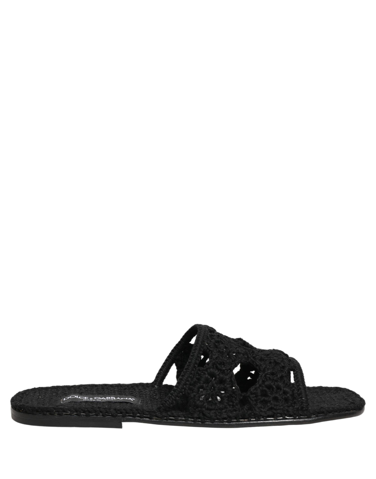 Black Fabric Woven Slides Sandals Flats Shoes