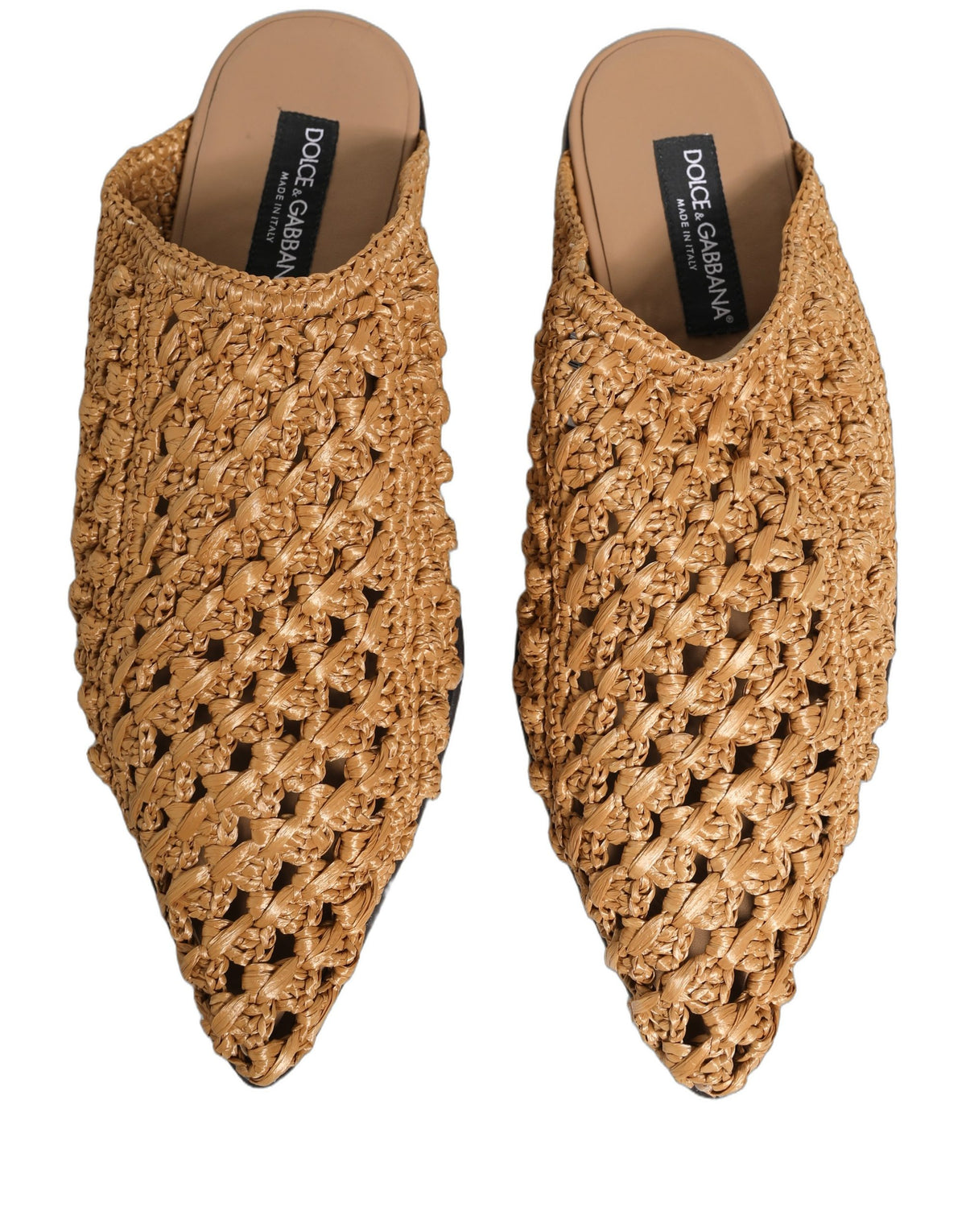 Beige Woven Straw Slides Sandals Flats Shoes