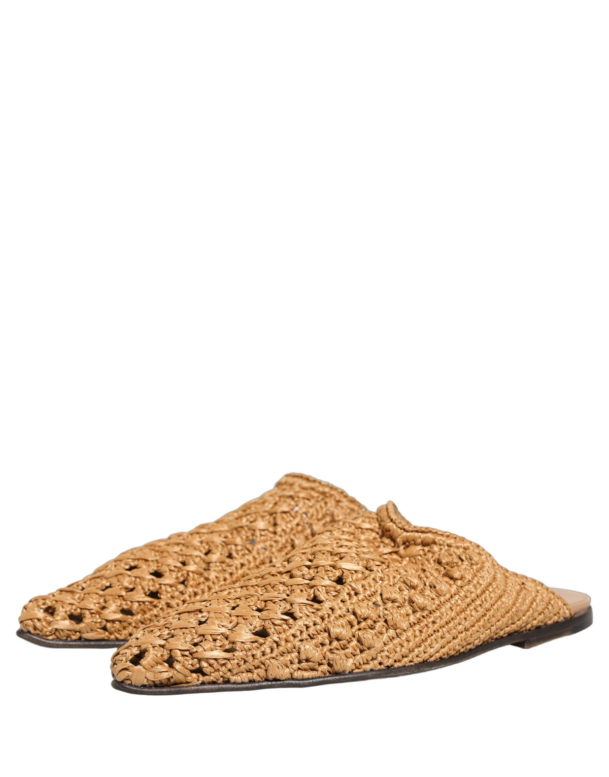 Beige Woven Straw Slides Sandals Flats Shoes