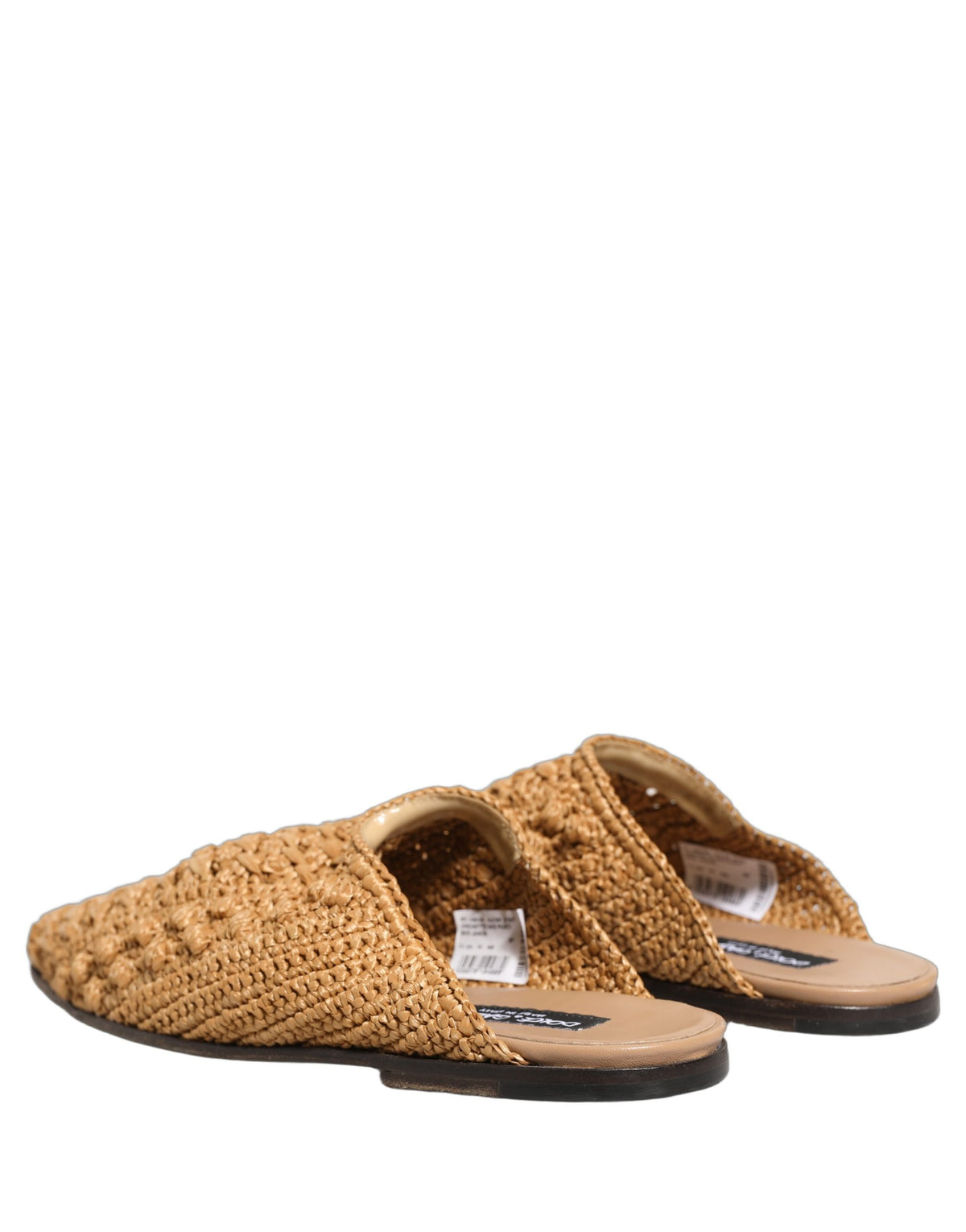 Beige Woven Straw Slides Sandals Flats Shoes