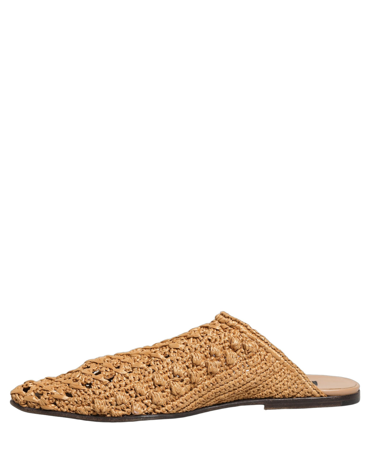 Beige Woven Straw Slides Sandals Flats Shoes