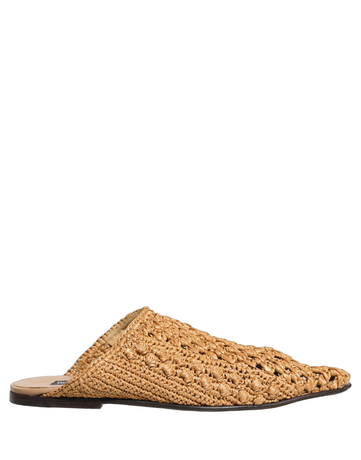 Beige Woven Straw Slides Sandals Flats Shoes