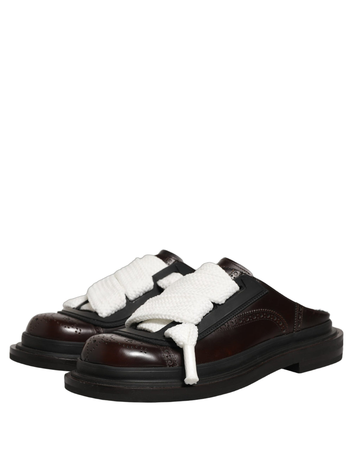 Brown Leather Slip On Flat Sandals Men Shoes