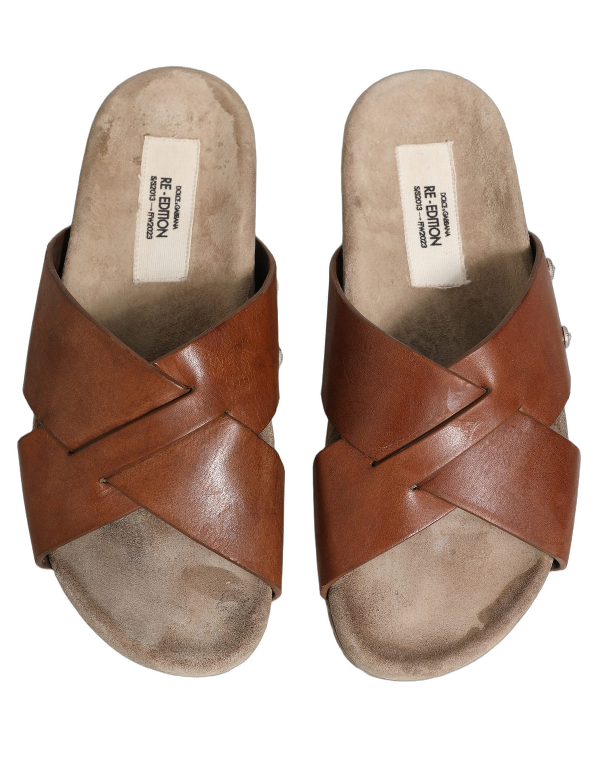 Brown Calf Leather Slides Sandals Shoes
